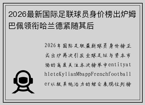 2026最新国际足联球员身价榜出炉姆巴佩领衔哈兰德紧随其后 2026最新国际足联球员身价榜出炉姆巴佩领衔哈兰德紧随其后